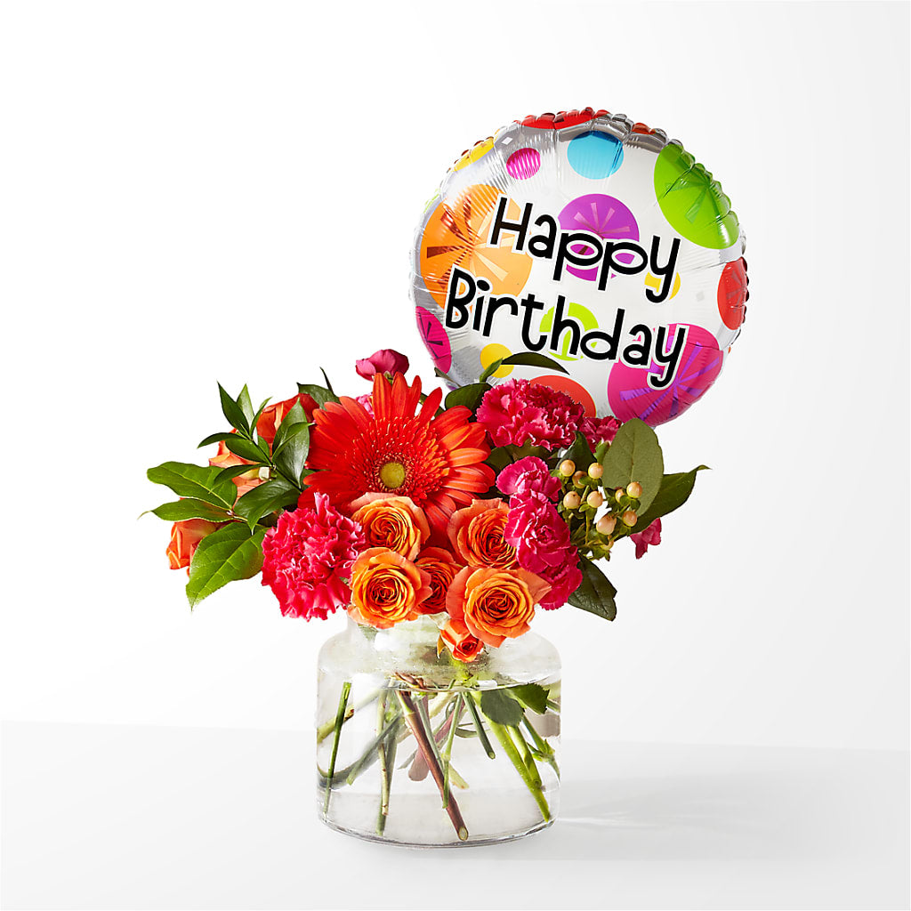 Fiesta Bouquet with Birthday Balloon – Miracle Flowers, Folsom CA