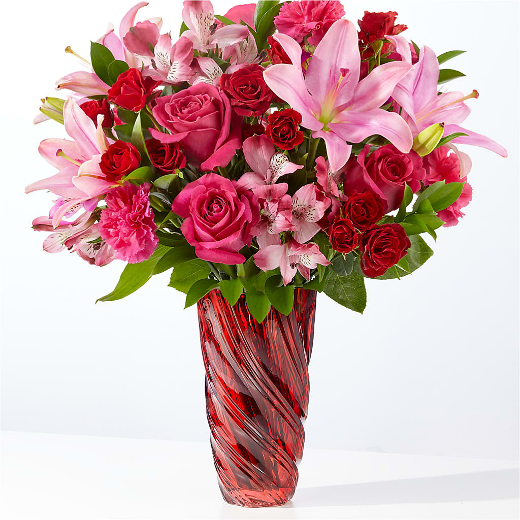 In Love Bouquet with Luxe Swirl Vase – Miracle Flowers, Folsom CA