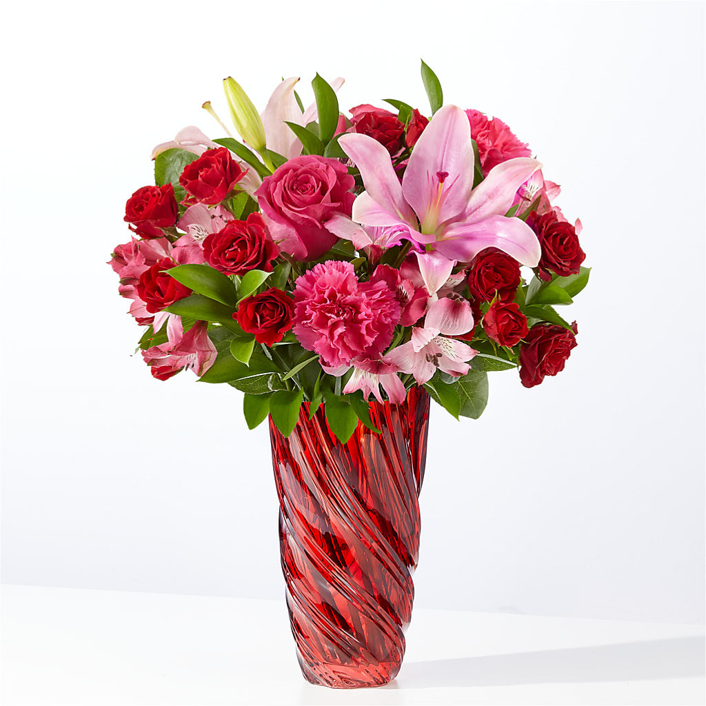 In Love Bouquet with Luxe Swirl Vase – Miracle Flowers, Folsom CA