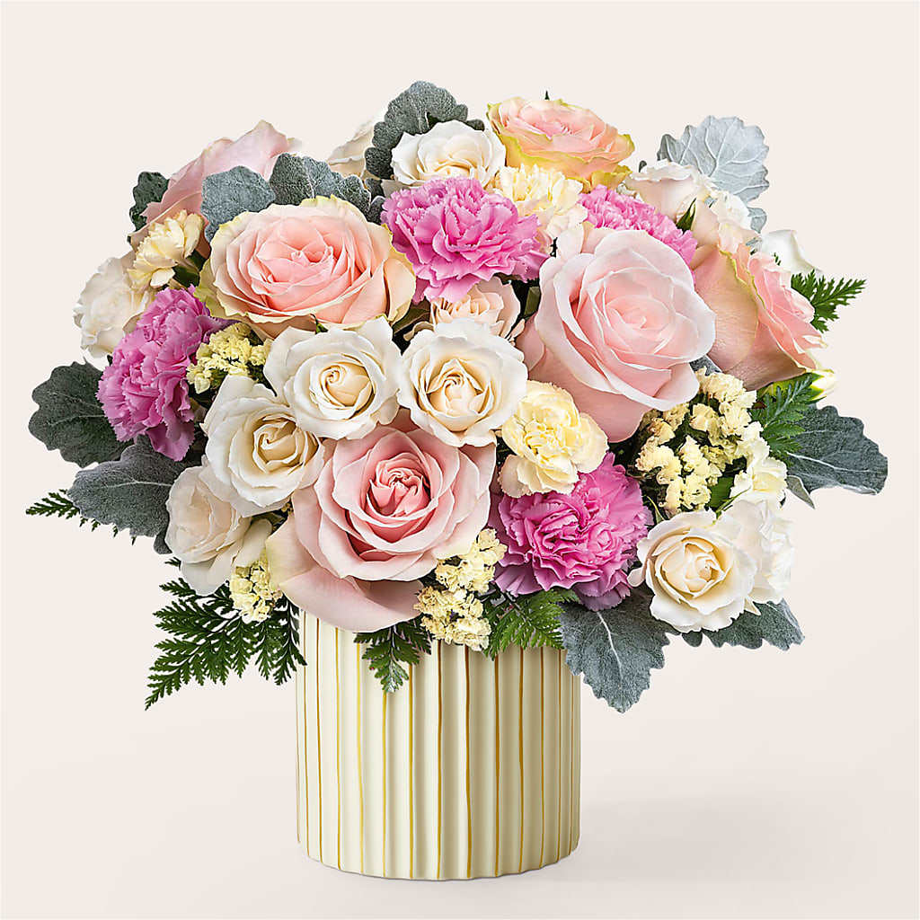 Blissful Moments Bouquet with Ivory Vase – Miracle Flowers, Folsom CA