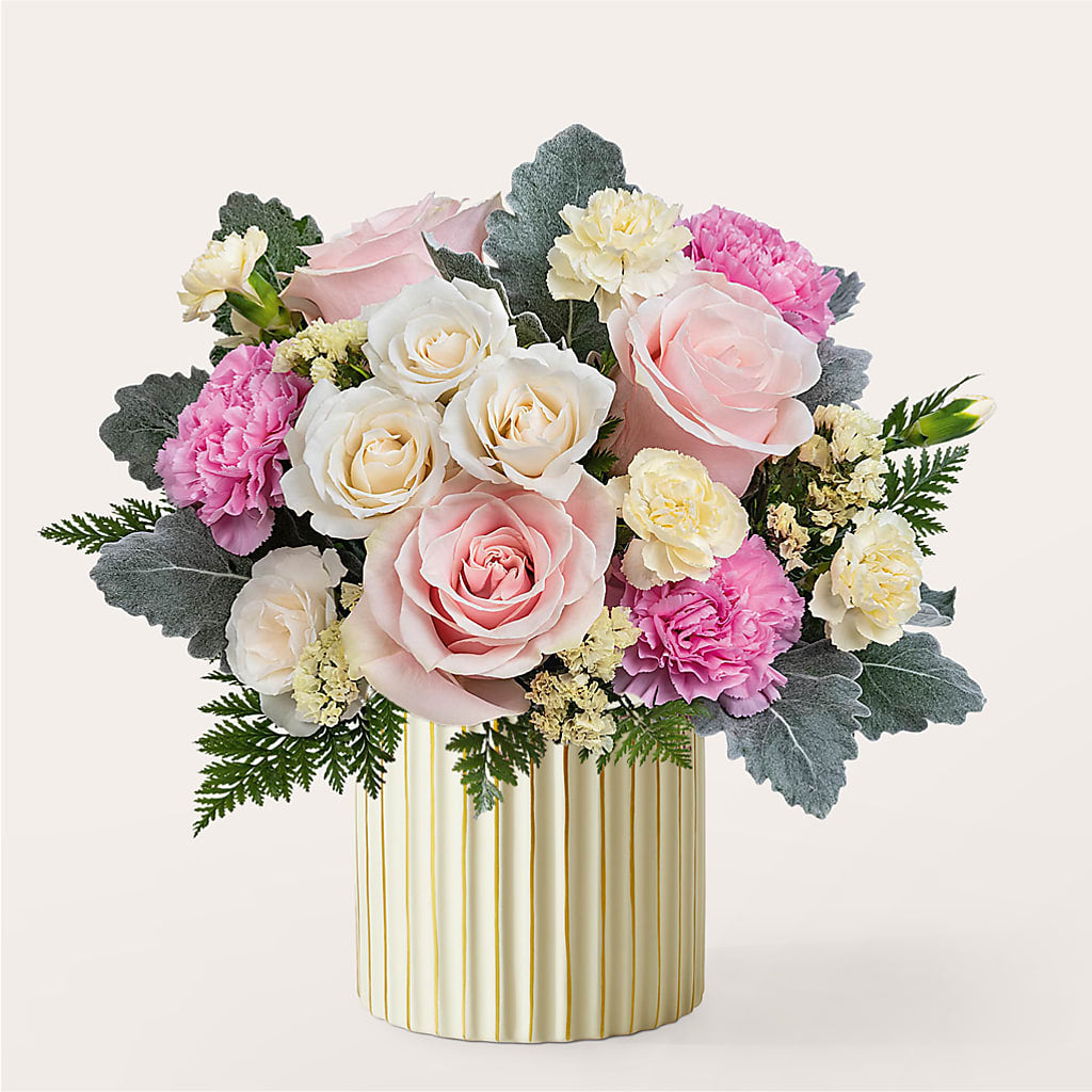 Blissful Moments Bouquet with Ivory Vase – Miracle Flowers, Folsom CA