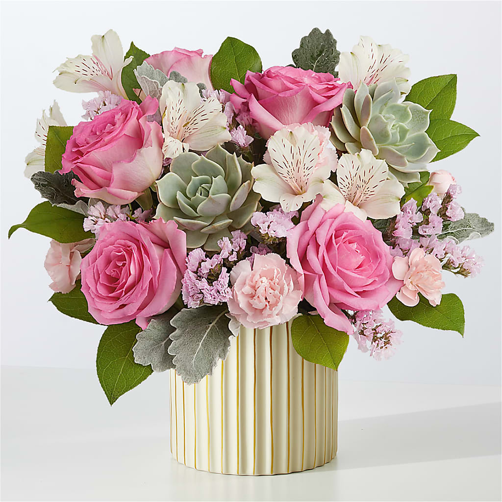 Dusty Rose Bouquet with Ivory Vase – Miracle Flowers, Folsom CA