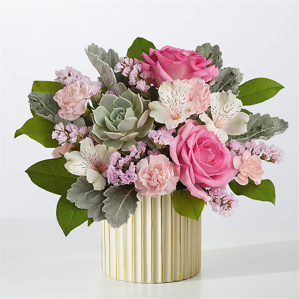 Dusty Rose Bouquet with Ivory Vase – Miracle Flowers, Folsom CA