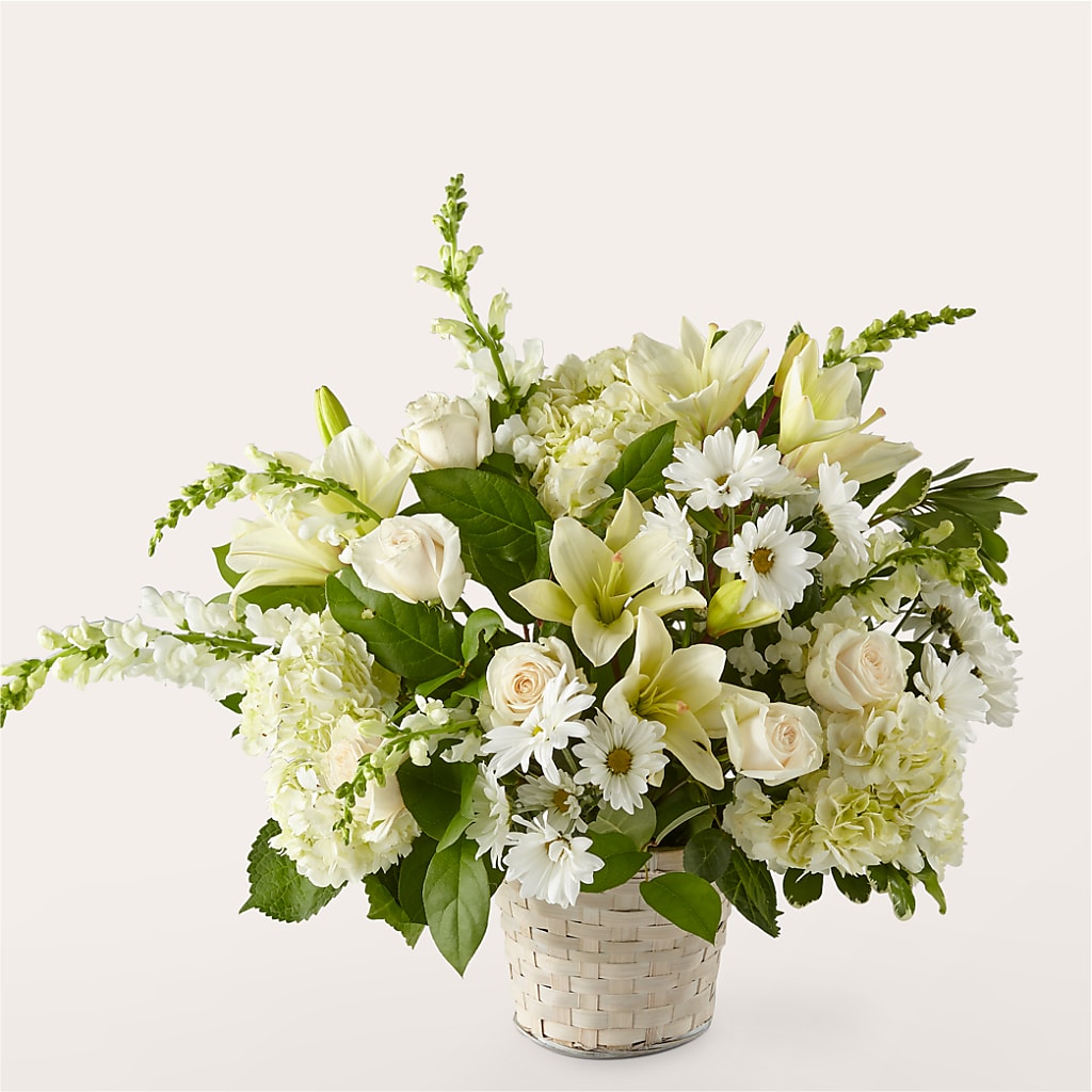 Ivory Elegance Floral Basket – Miracle Flowers, Folsom CA
