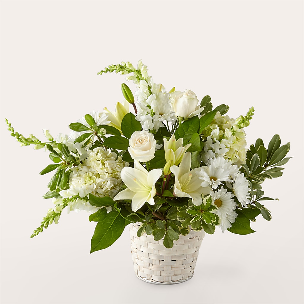 Ivory Elegance Floral Basket – Miracle Flowers, Folsom CA