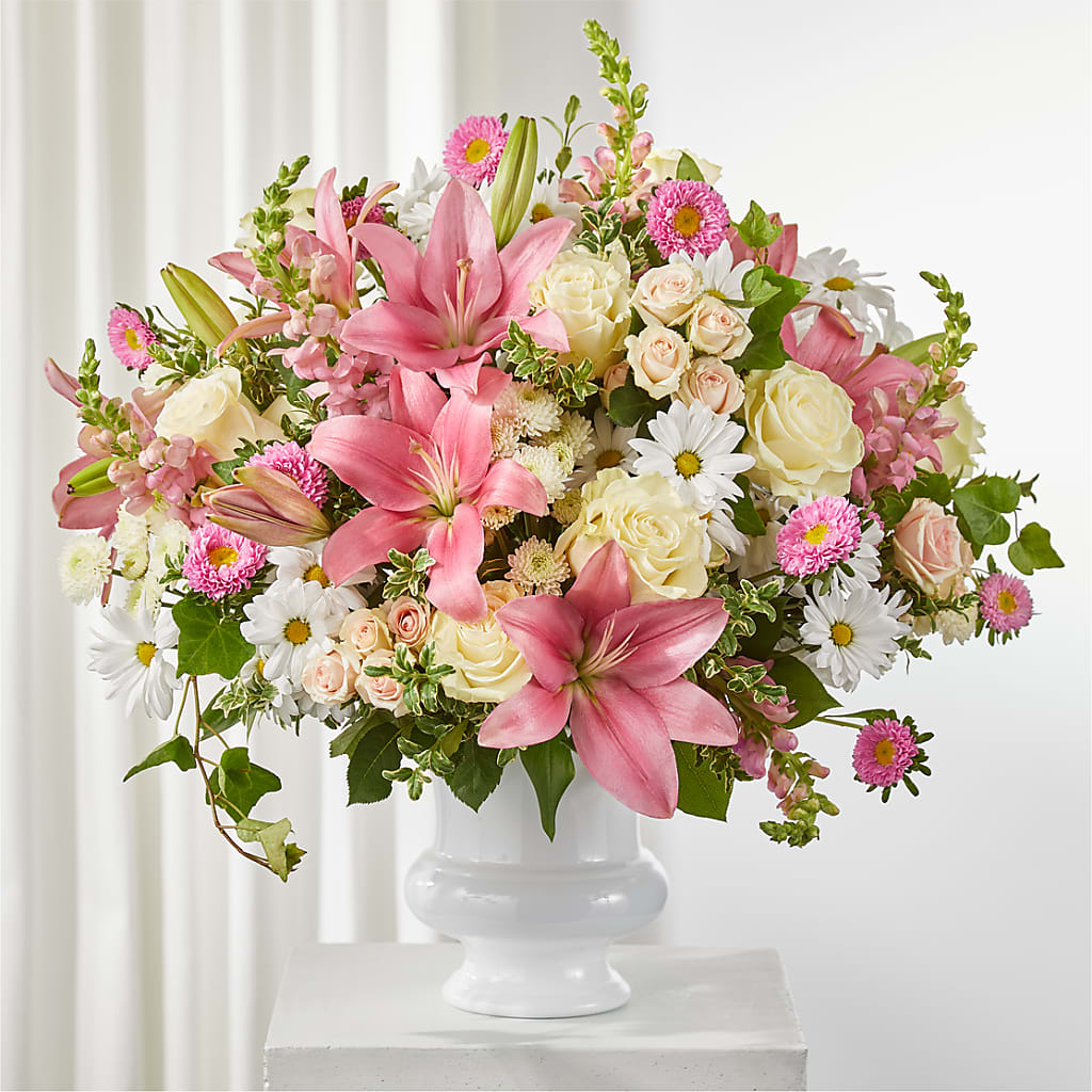 Empathetic Blooms Urn Arrangement – Miracle Flowers, Folsom CA