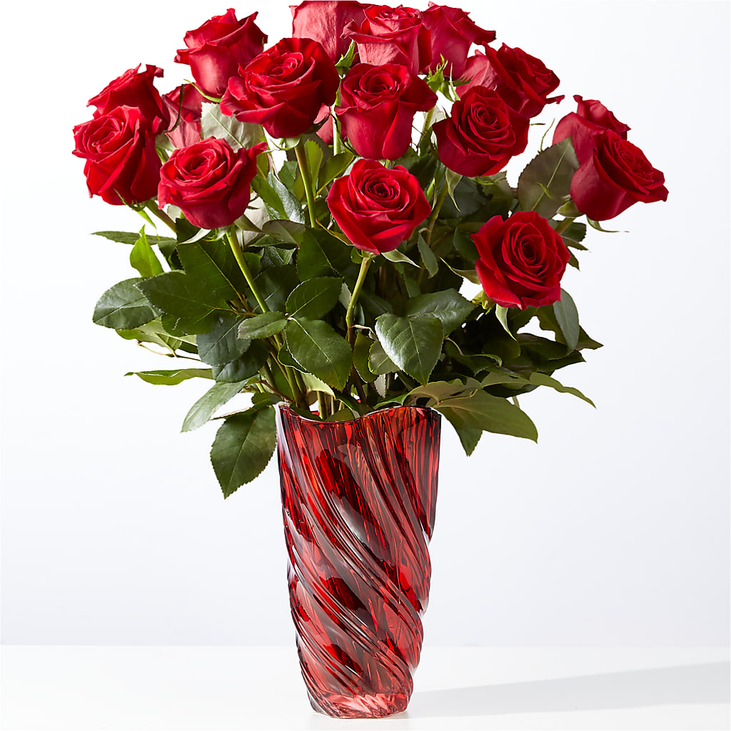Classic Love Red Rose Bouquet with Luxe Swirl Vase – Miracle Flowers, Folsom CA