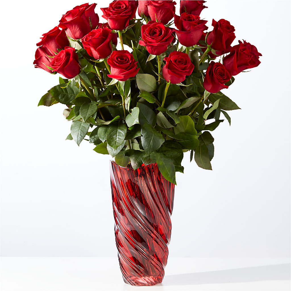 Classic Love Red Rose Bouquet with Luxe Swirl Vase – Miracle Flowers, Folsom CA