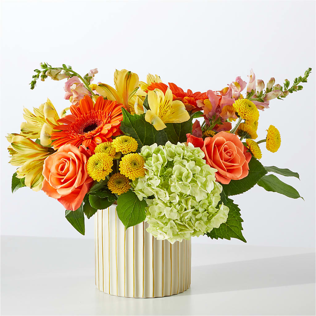 Autumn Sunshine Bouquet with Ivory Vase –  Miracle Flowers, Folsom CA