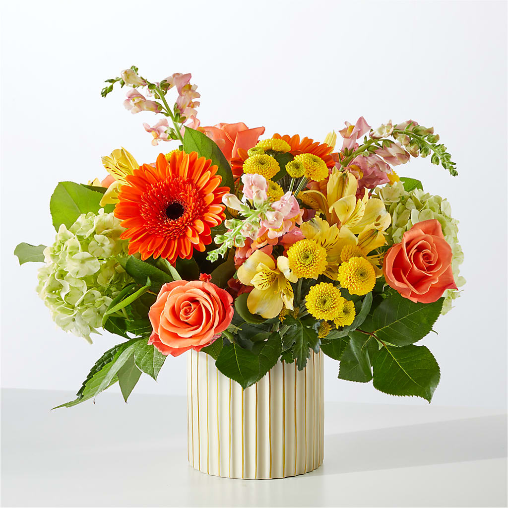 Autumn Sunshine Bouquet with Ivory Vase –  Miracle Flowers, Folsom CA