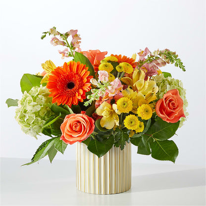 Autumn Sunshine Bouquet with Ivory Vase –  Miracle Flowers, Folsom CA