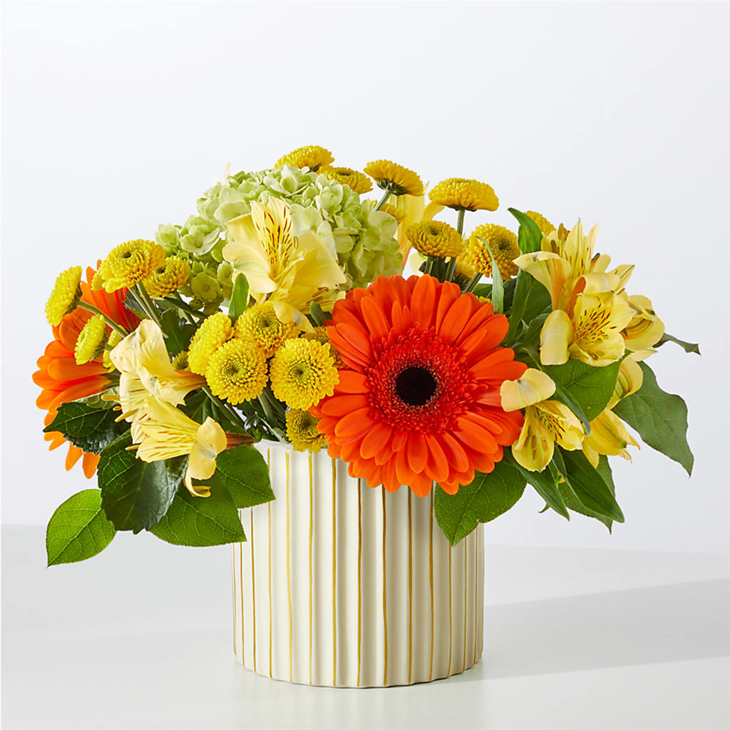 Autumn Sunshine Bouquet with Ivory Vase –  Miracle Flowers, Folsom CA